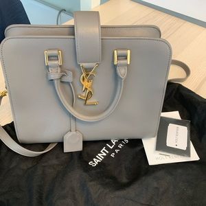 Saint Laurent Grey Leather Small Monogram Cabas Tote